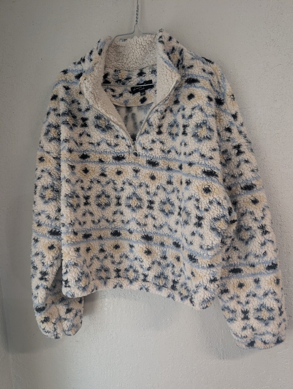 Love TreeTeddy Jacket XL Gray Cream Animal Print Aztec Gorpcore Soft Girl Boho